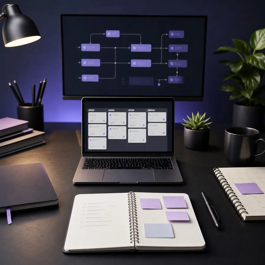 Organized business workflow desk